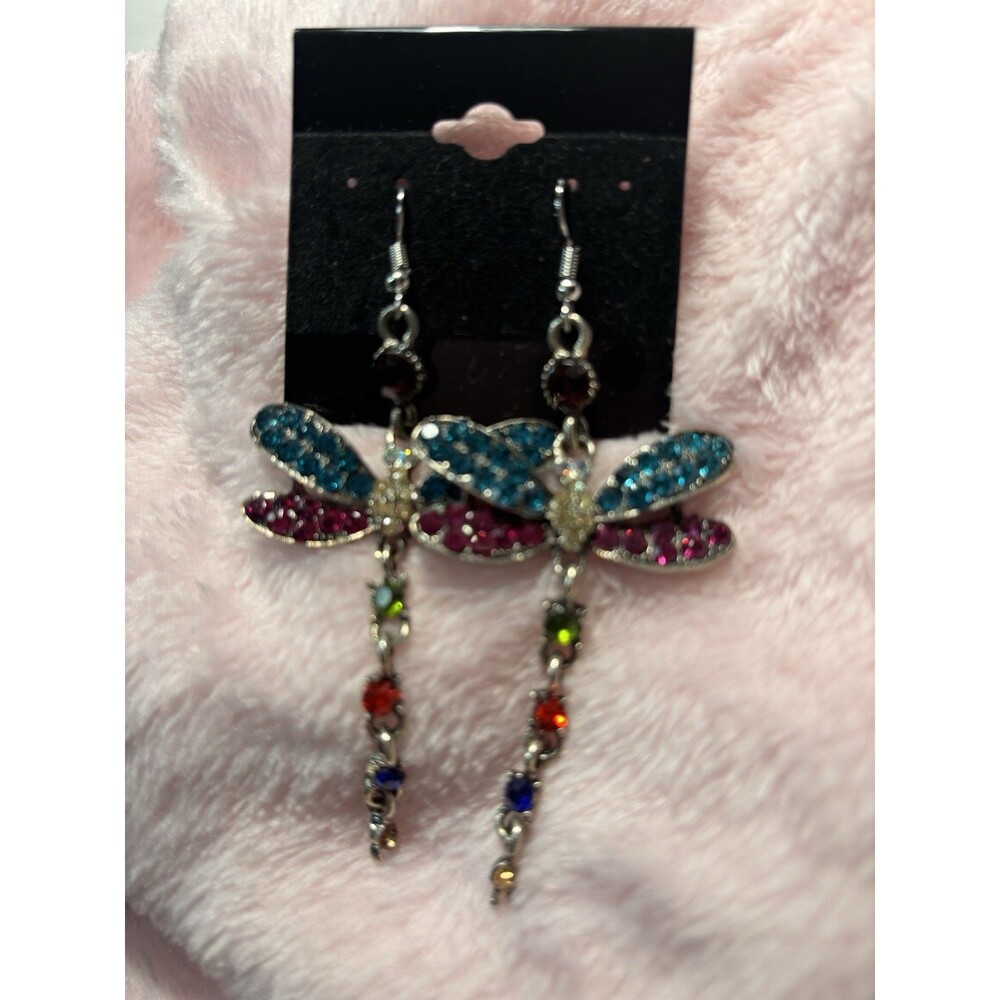 Multicolored Swarovski Crystal Style Dragonfly Earrings